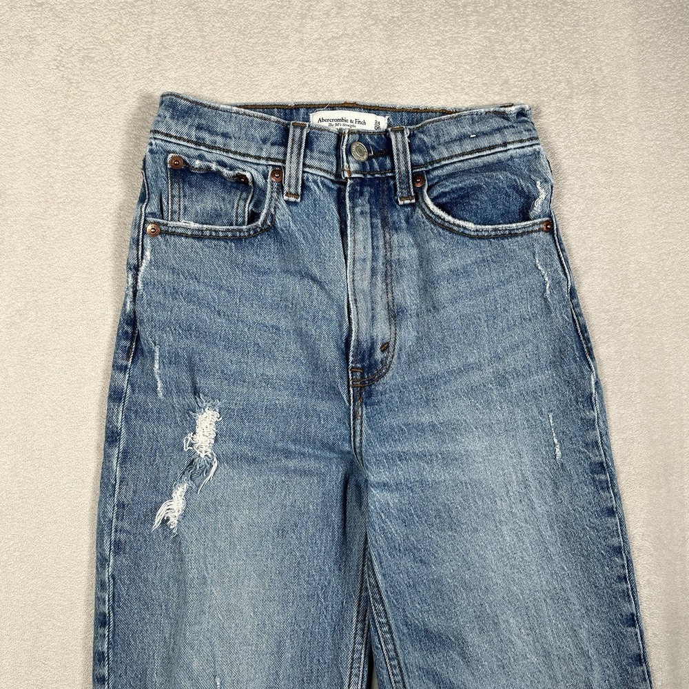 Abercrombie Fitch The 90's Straight Ultra High Rise Jeans Size 24/00 Distressed - Picture 2 of 9